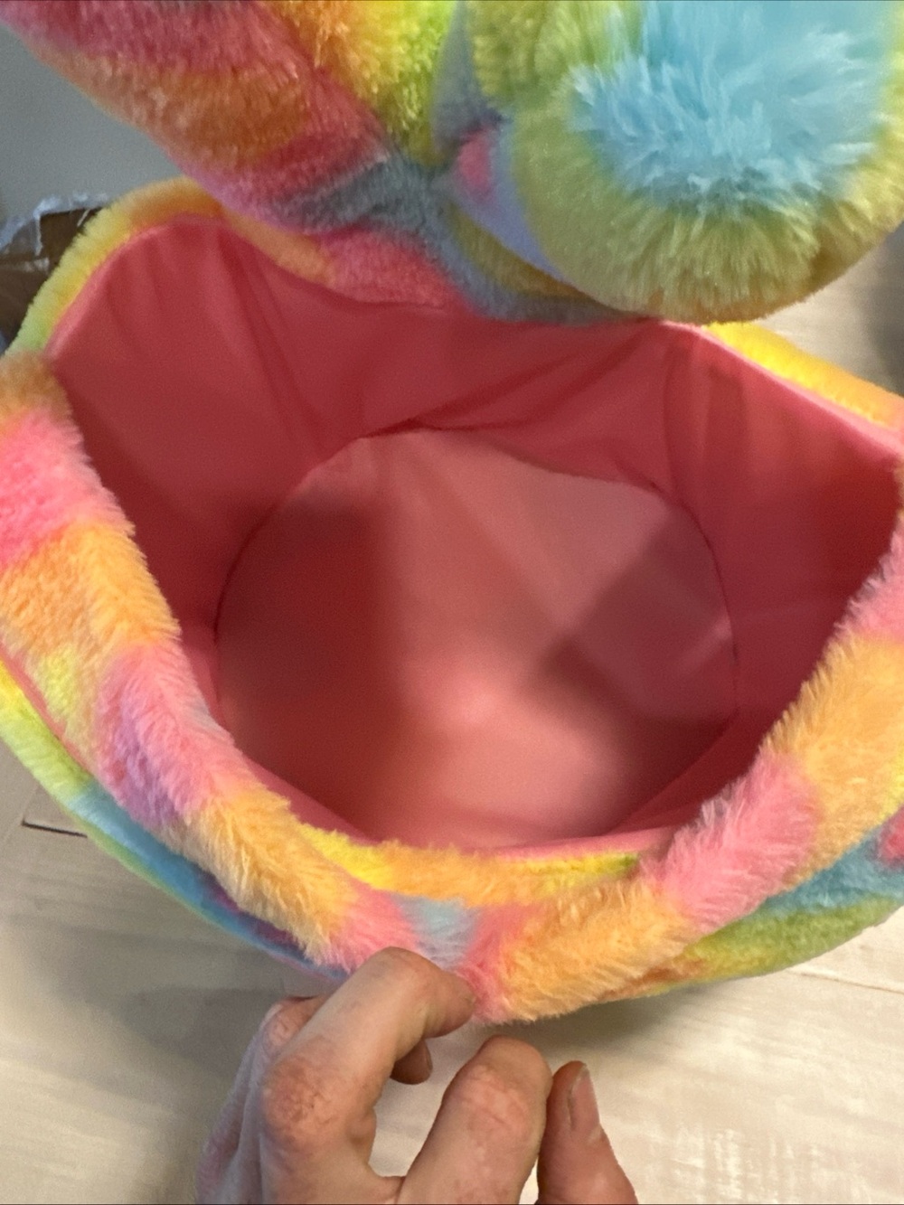 Multicolor Plush Bunny Basket - Soft Rainbow Kids Toy - Picture 5 of 9
